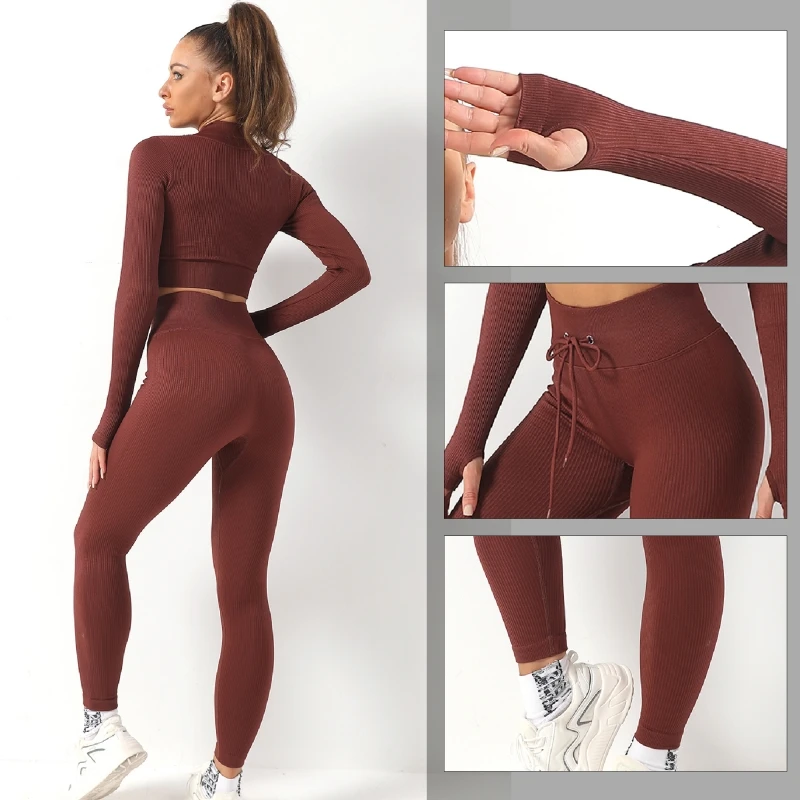 2/3/5PC Women\'s tracksuit Seamless Yoga Set Workout Sportswear Gym Clothing Drawstring High Waist  Leggings Fitness Sports Suits