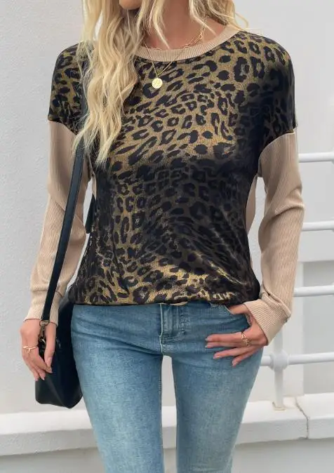 

Women's Hoodie 2025 New Personalized Street Retro Trend Style Long Sleeved Round Neck Leopard Print Hoodie Top for Women