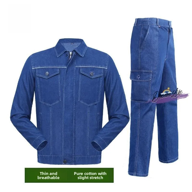 

Lightweight Summer Denim Workwear Set for Men Pure Cotton W Anti-Scalding Power id ian Work orm