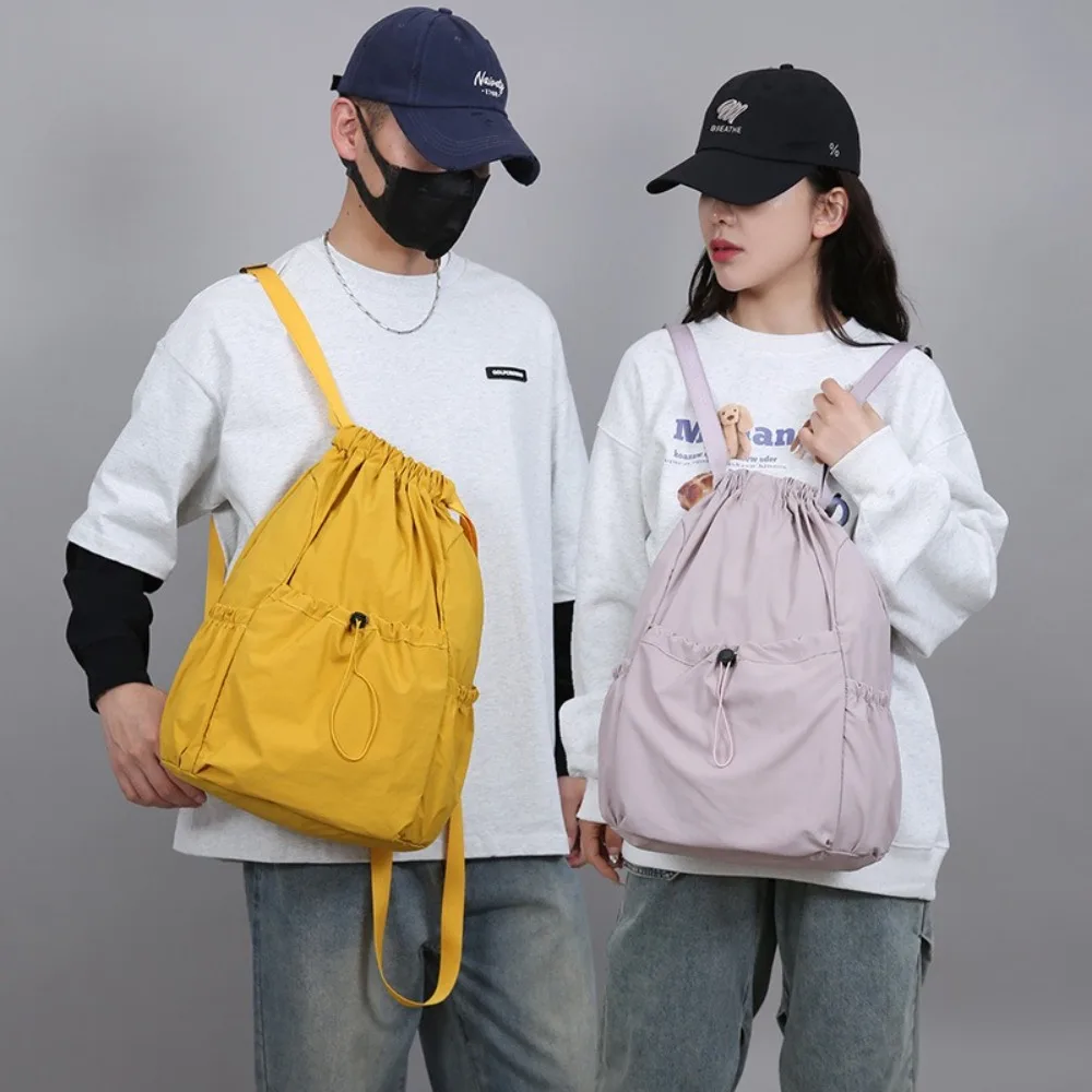 

Casual Solid Color Travel Backpack Lightweight Korean Style Drawstring Backpack Nylon Large Capacity Student Schoolbag Teenagers