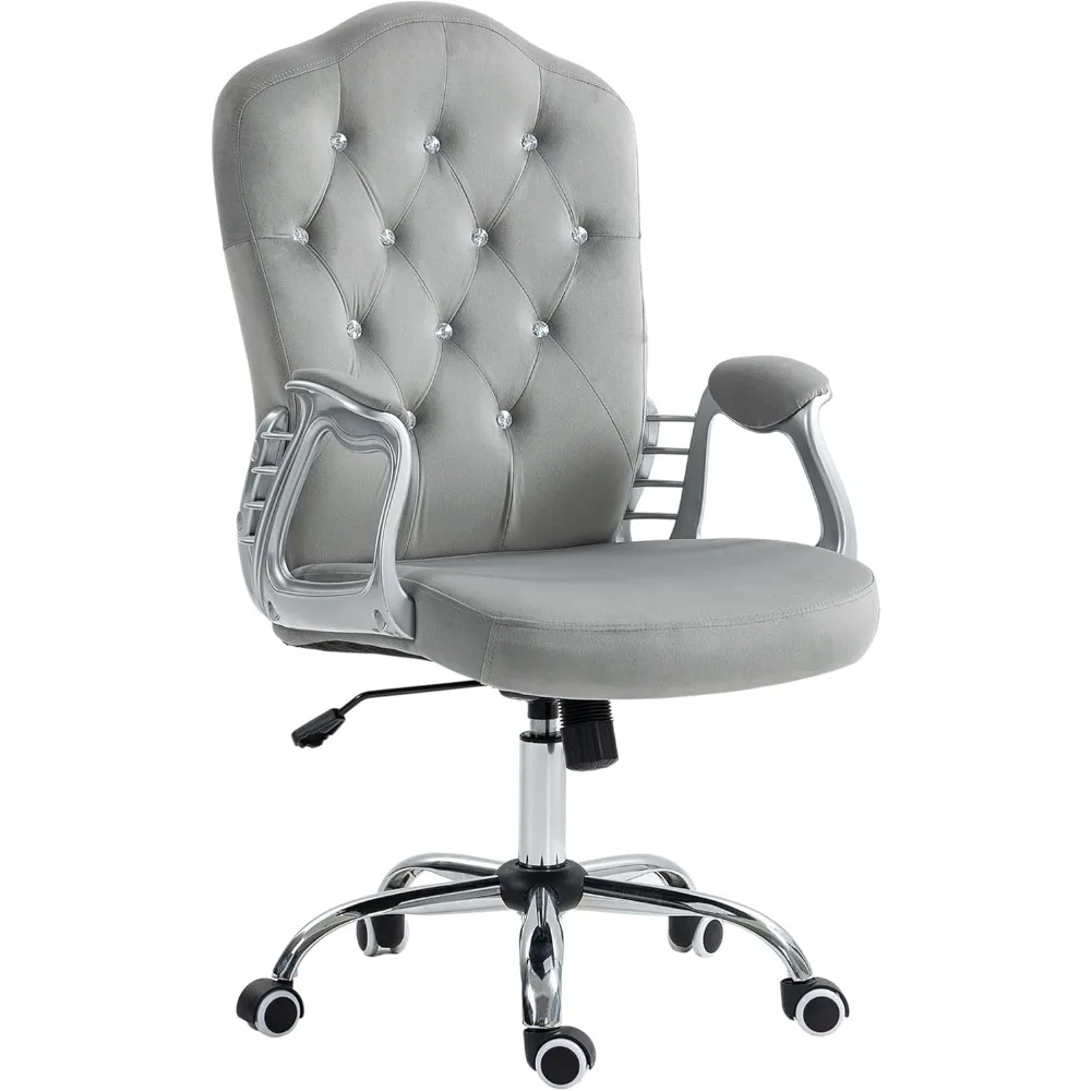 

Home Office Chair, Velvet Computer Chair, Button Tufted Desk Chair with Swivel Wheels, Adjustable Height, and Tilt Function, Li