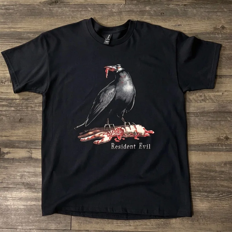 Men's T-shirt Biohazard Crow Pattern Cotton Horror T-shirt Horror Game, Suitable for Men and Women in All Seasons