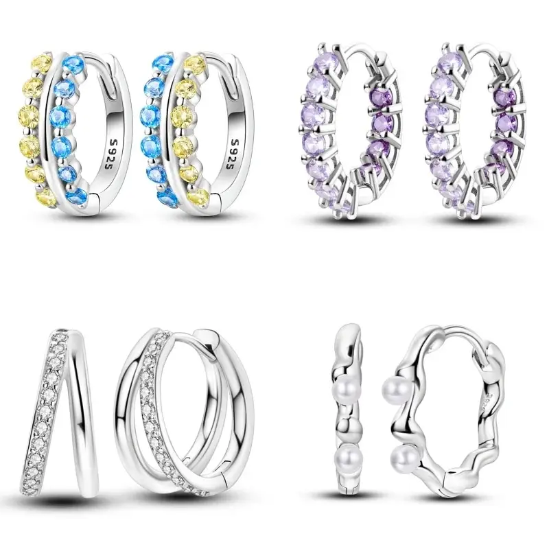 Bicyclische Ring-Ohrringe aus 925er-Sterlingsilber, runde Form, Inlay-Zirkon-Creolen, einfacher Schmuck, für Damen und Mädchen, Abendparty-Geschenke