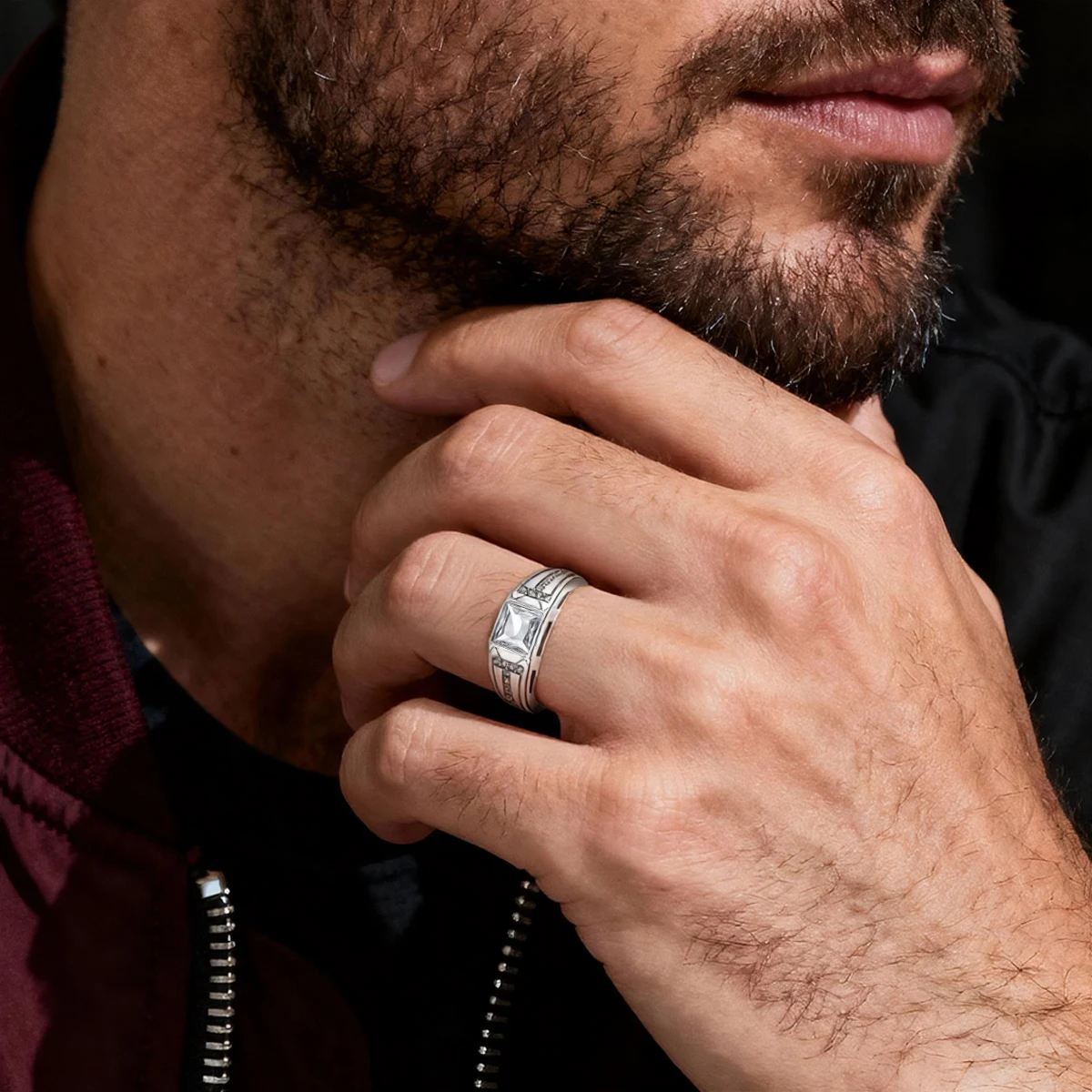 Men's S925 Double T Square Diamond Ring