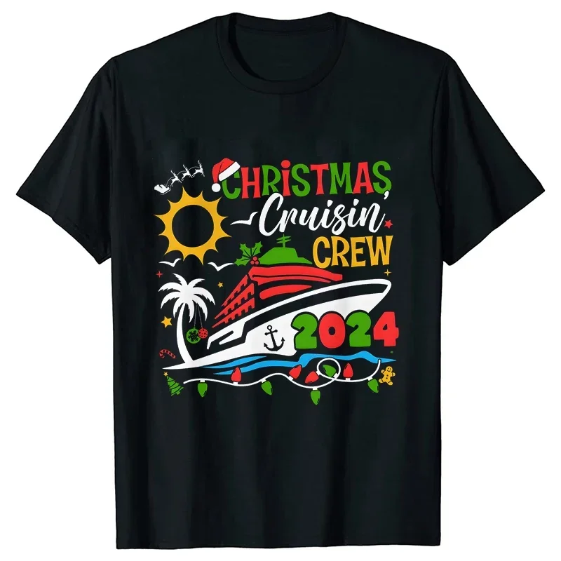 

Рождественские футболки Cruisin 2024 для всей семьи, подходящая женская одежда унисекс, модные рождественские дорожные футболки, футболки в стиле Харадзюку