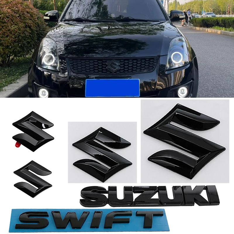 

2/3/4/5pcs ABS Glossy Black Replaced Car Logo Front Rear Badge Sticker for SUZUKI Swift Steering Wheel Center Emblem Trunk Decal