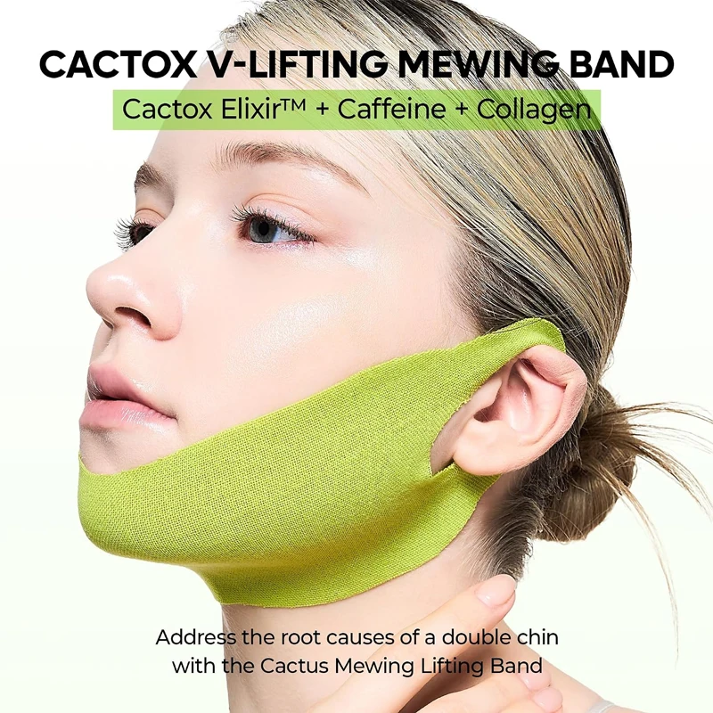 V-Shape Design Chin Mask Band with Cactus Extract Caffeine Collagen Facial Skin Care Accessory for Daily Beauty Routine