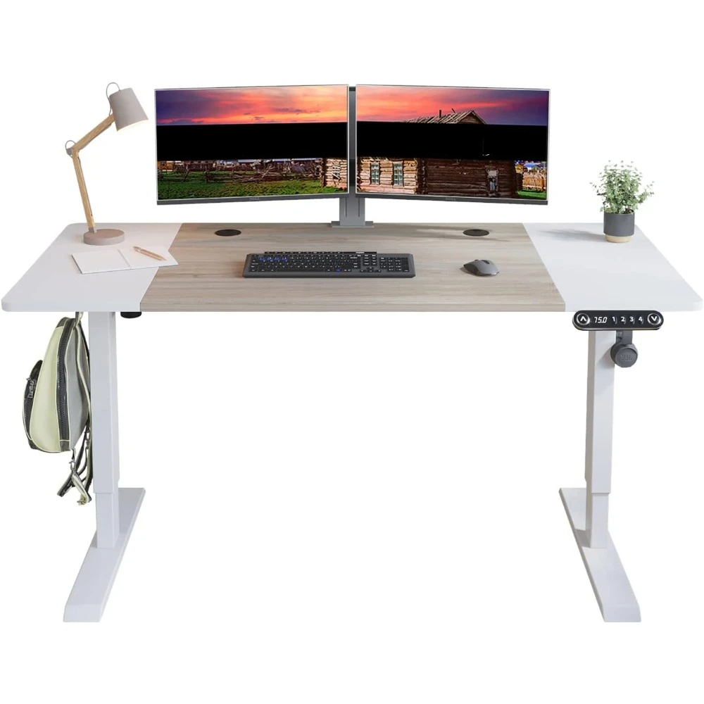 

Inches Electric Standing Desk, Height Adjustable Sit Stand Table with Splice Board, Stand up Home Office Desk, White Frame