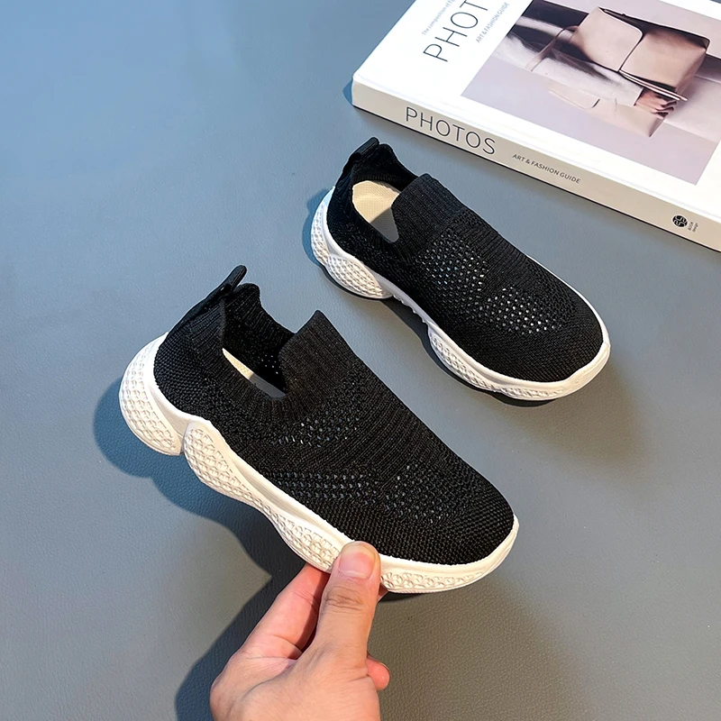 Child Sneakers Solid Color Breathable Spring and Summer Versatile Casual 2023 New Boys and Girls Slip-on Kids Fashion Sock Shoes