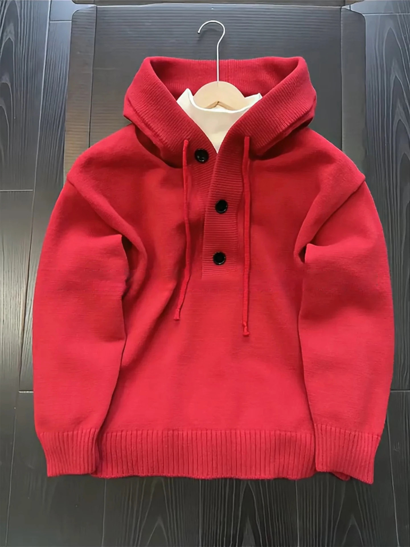 

Thiened Red Hooded Knitted Sweater f Open Sle for Men And Women Casual Sle Winter Season Festive New Year Aosphere