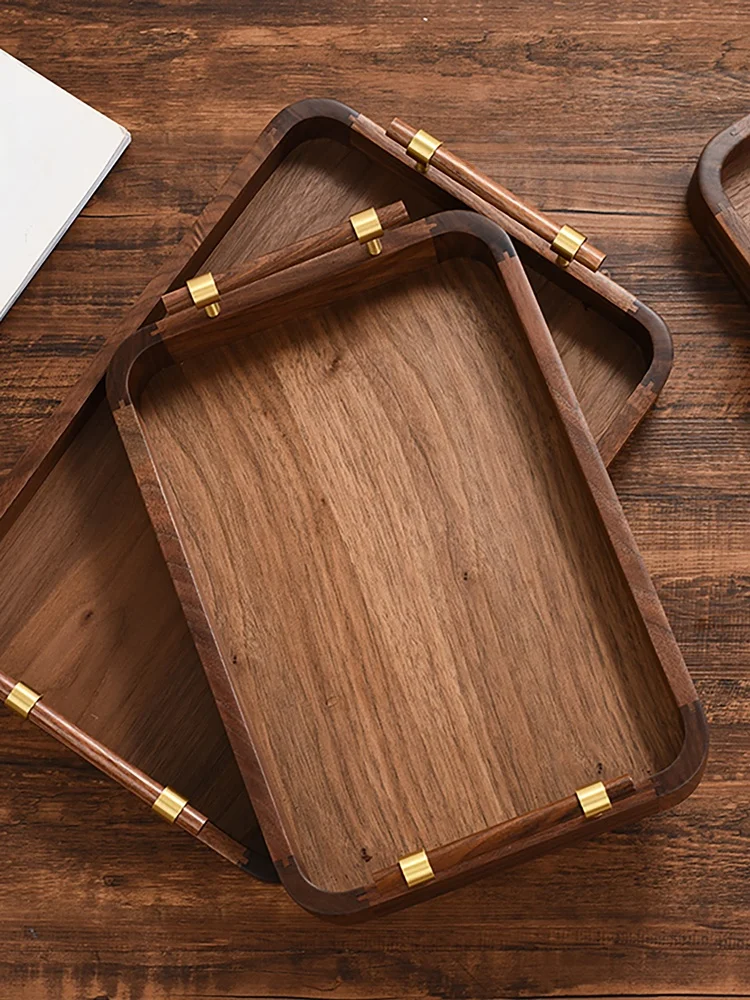 

Прямоугольный поднос из орехового дерева для чая и кофе в новом китайском стиле, для домашнего использования, деревянный сервировочный поднос в стиле Ins