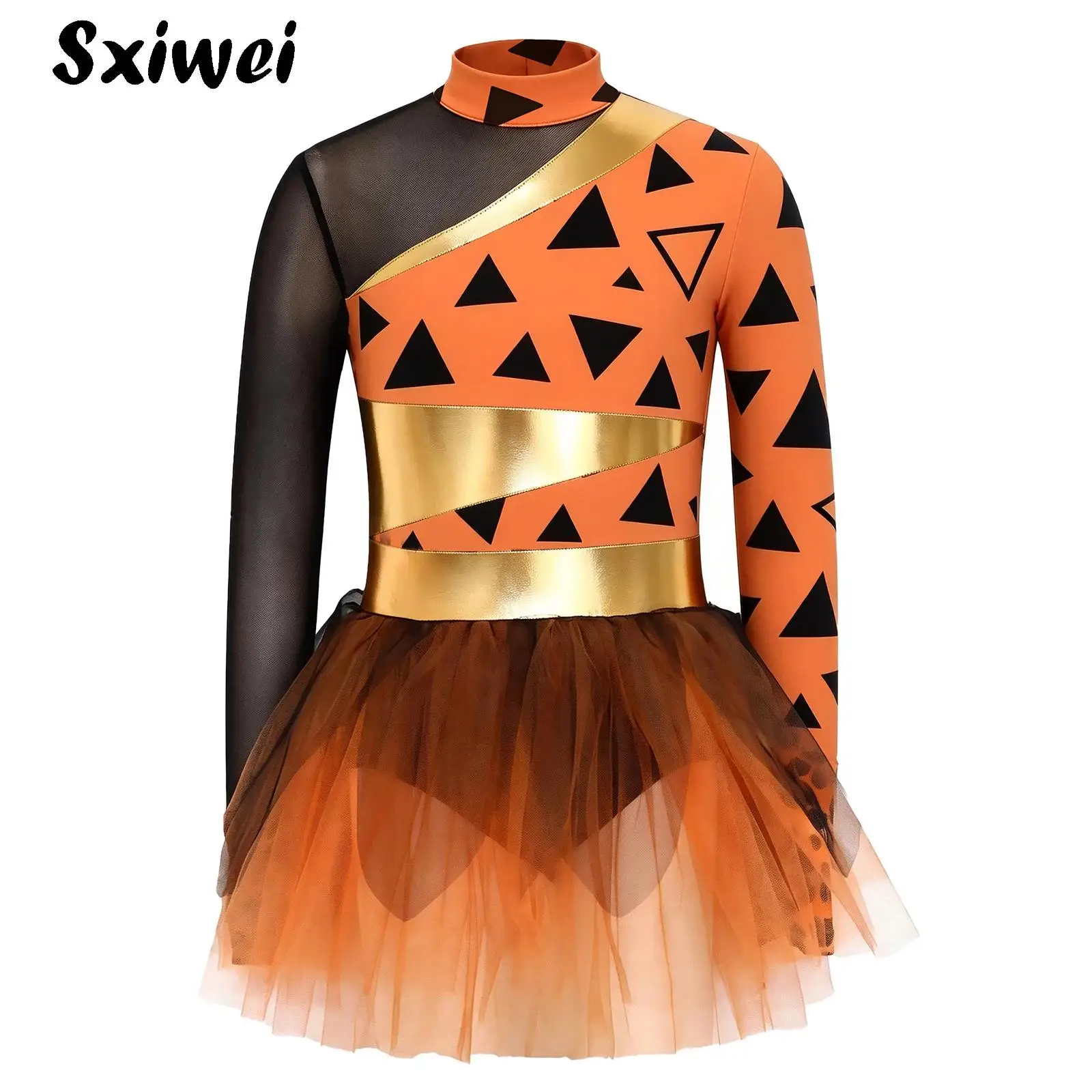 Kids Girls Fancy Prehistoric Caveman Costume Metallic Leopard Printed Mesh Ballet Tutu Leotard Dress Primitive Tribal Dress Up