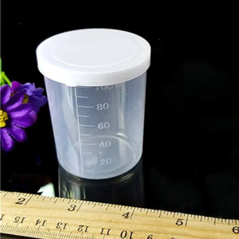 10Pcs 100ml Medicine Measuring Measure Cups With White Lids Cap Clear Container Yard, Garden Outdoor Living