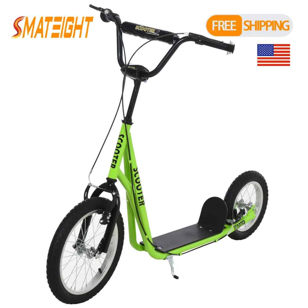 

Детский самокат для детей от 5 лет с надувными колесами (передние и задние), двойными тормозами, регулируемым рулем, зеленый, игрушка-каталка