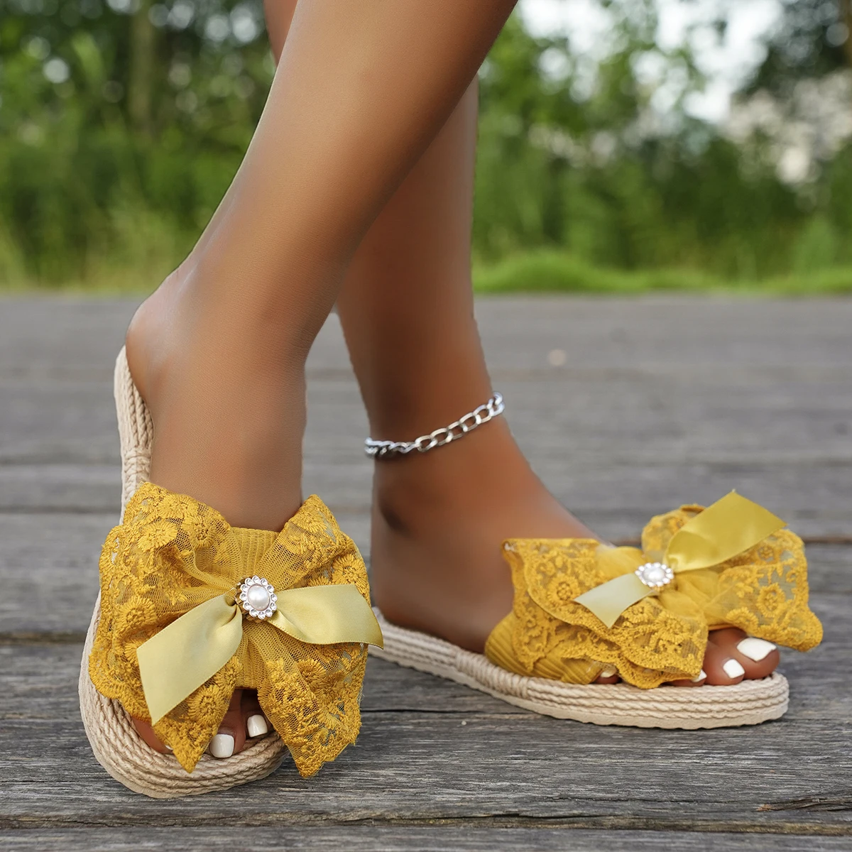 Damenmode Spitzen trend rutsch feste verschleiß feste weiche Sohle flache Studenten pantoffeln