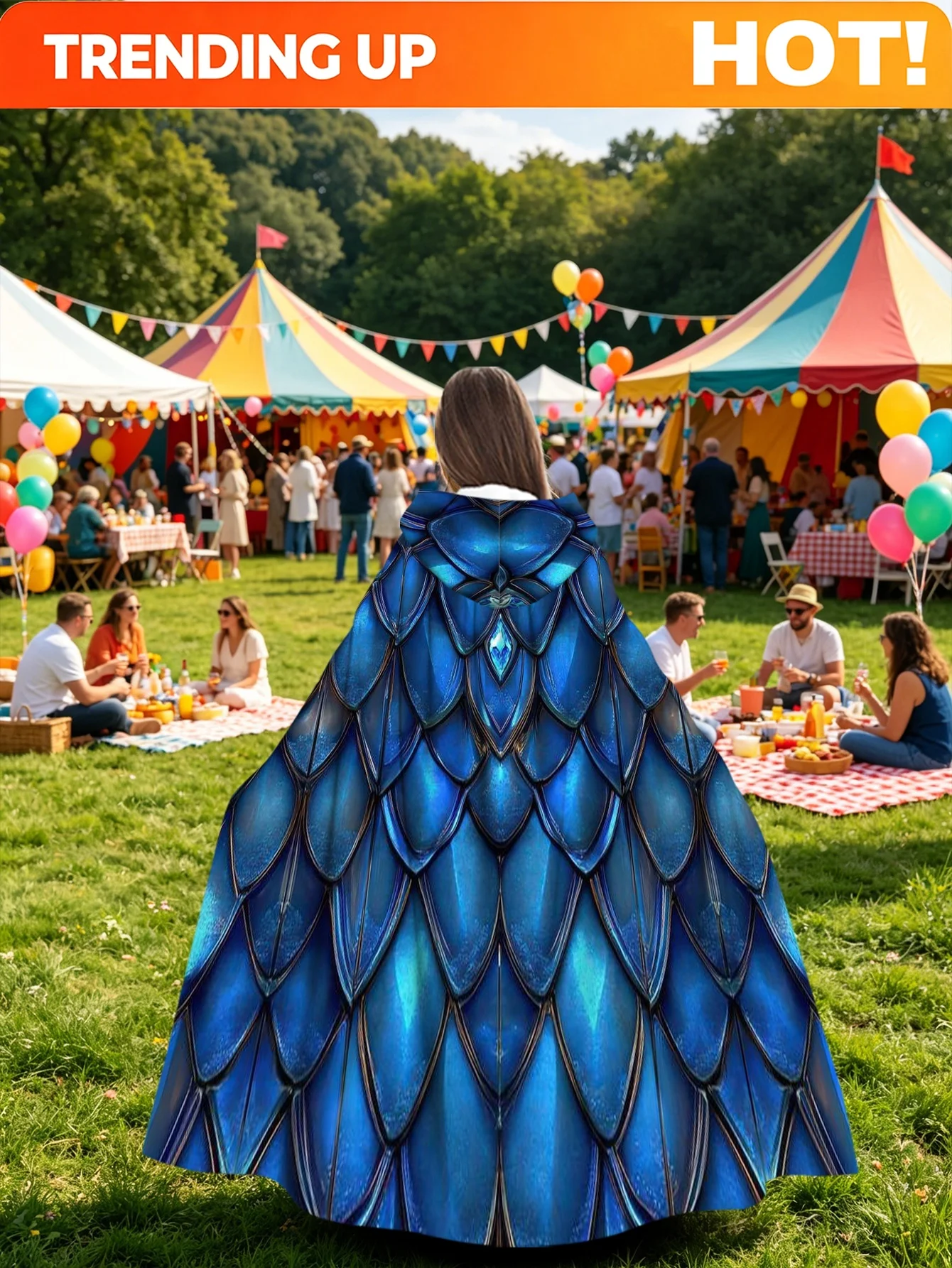 Customization 1pc 1pcs Dragon Scale Hooded Cape Costume With Hood - Blue Dragon Scales, 100% Polyester Machine Washable Hooded R
