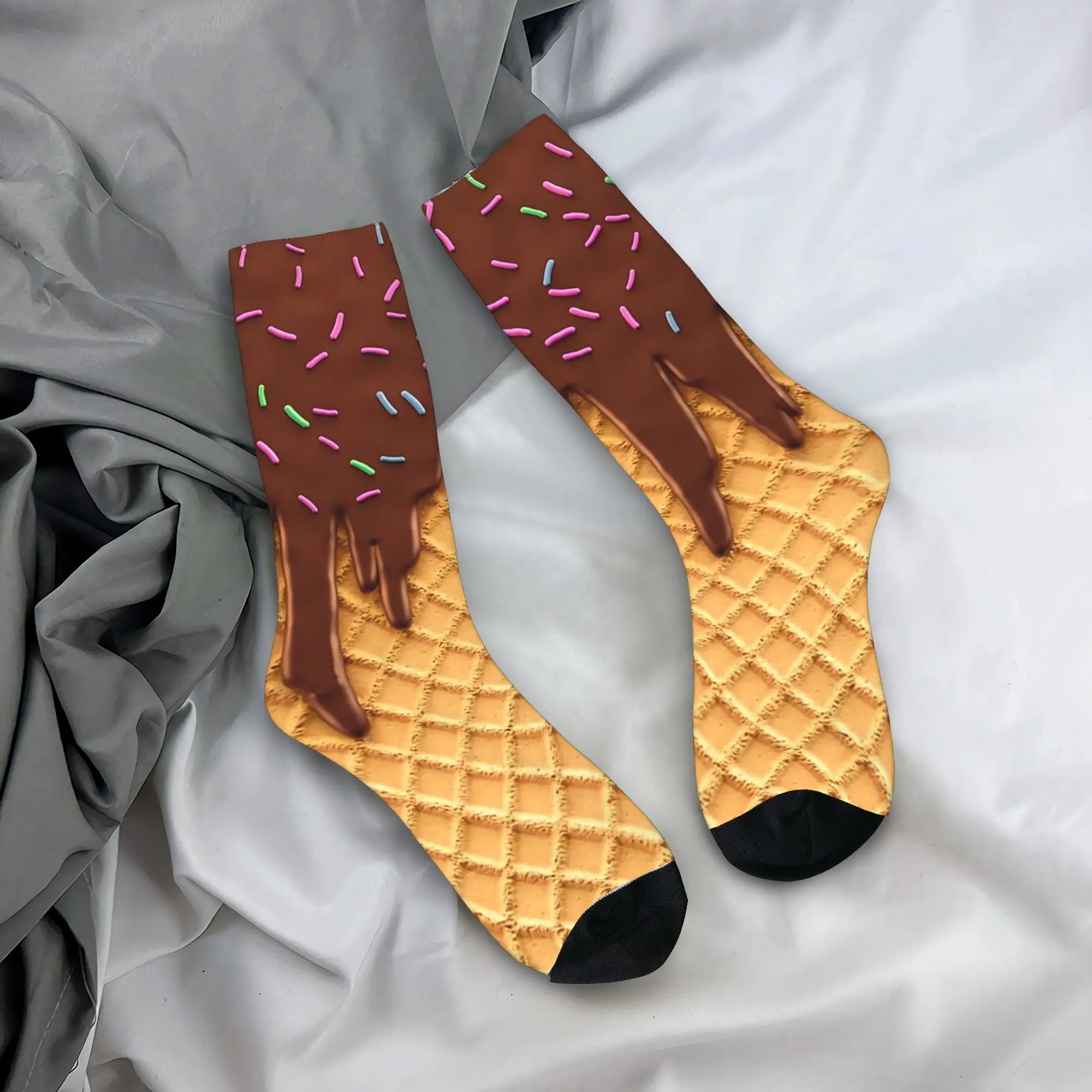

Носки на все случаи жизни с рисунком шоколадного мороженого и вафель, длинные носки в стиле Харадзюку, хип-хоп, аксессуары для мужчин и женщин, подарок