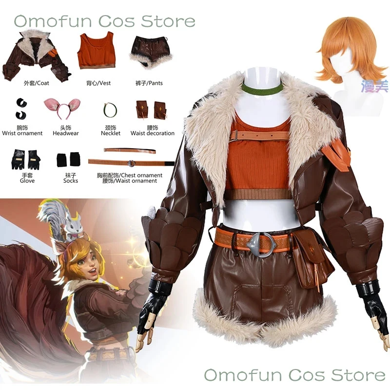 ABC123MARV Rivals Squirrel Girl Doreen Allene Green Cosplay Costume Women Clothes Coat Tail Wig Roleplay Hallo3;b,6/k'5; - view 2