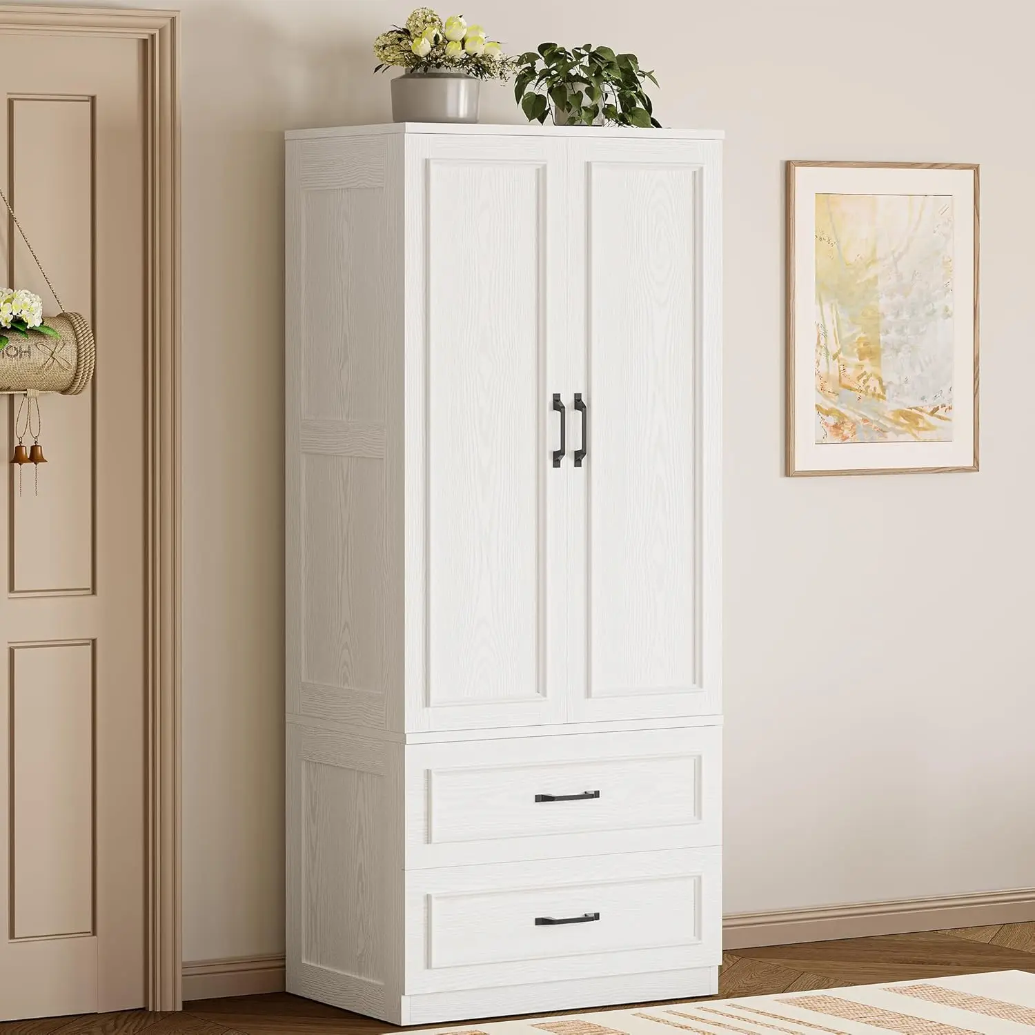 

Armoire Wardrobe Closet with 2 Doors and 2 Drawers 70" H x 20" D Wooden Bedroom Freestanding Wardrobe