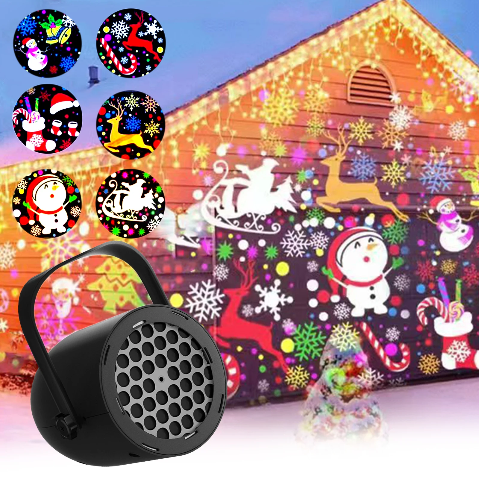 Christmas Projector Light 16 Pattern Rotating Snow Lamp 360 degree Xmas Dynamic White Snowflake Projector LED Snowfall Spotlight