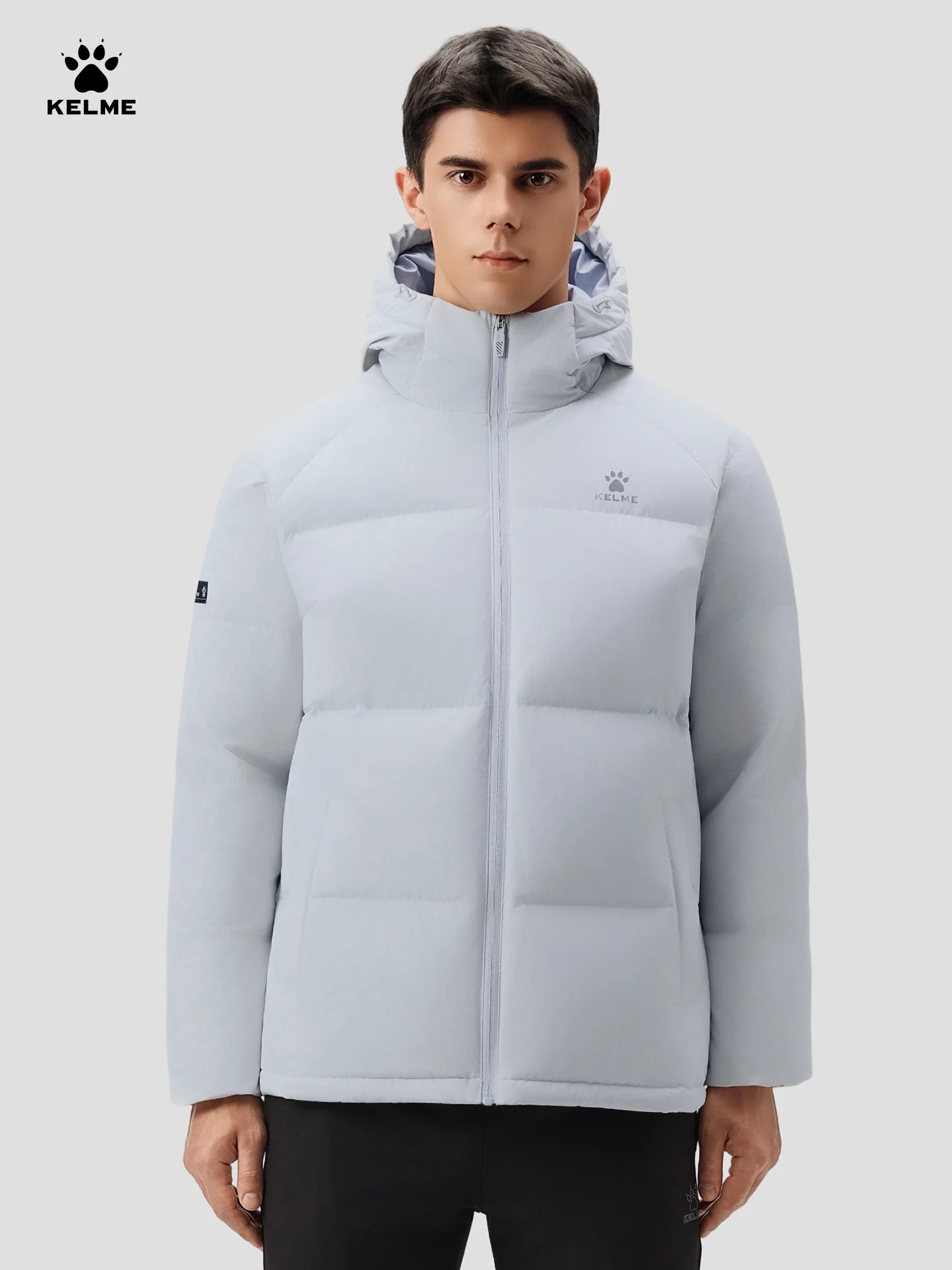 

Kelme Мужской уличный пуховик с графеновой ветровкой с капюшоном, утепленная модная куртка-пуховик с утиным пухом