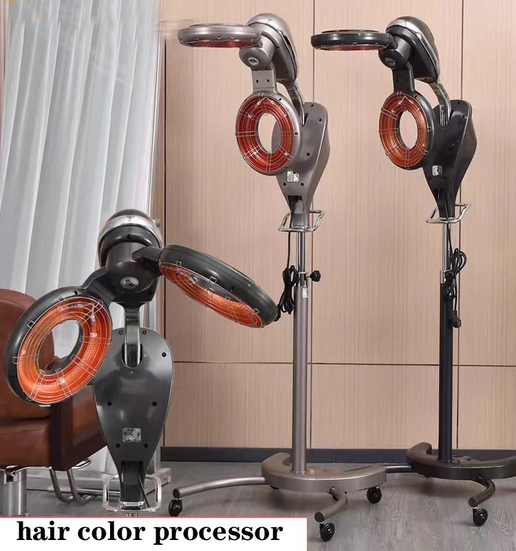 

Hairdressing salon equipment and furnishings, featuring electric upright hairdryers and infrared accelerators