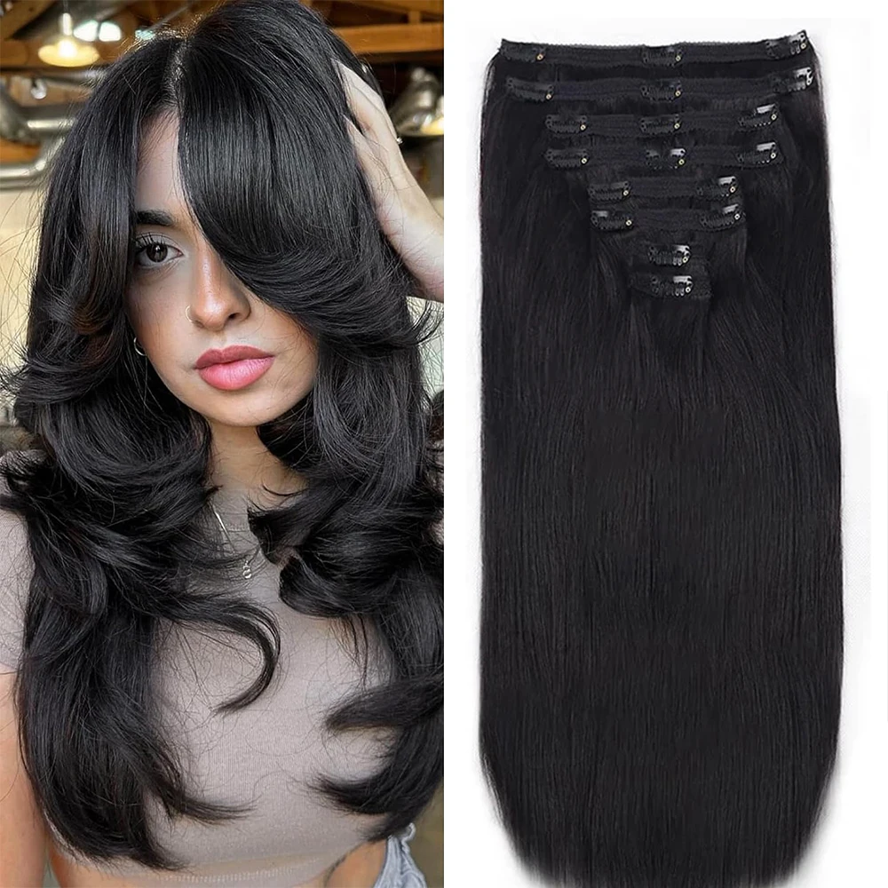 

Clip In Hair Extension Straight Human Hair Extensions For Women Full Head Brazilian Virgin Hair Natural Black Color Clip in Hair