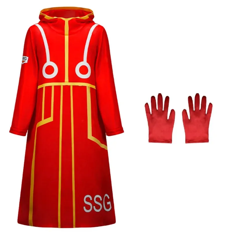 أزياء أنيمي القرد د. التأثيرية معطف أحمر قفازات مجموعة كاملة من رأس البيض لوفي لعب الأدوار بدلة بقلنسوة لحفلات الهالوين كرنفال؛ 3'v، 6.h؛ 8