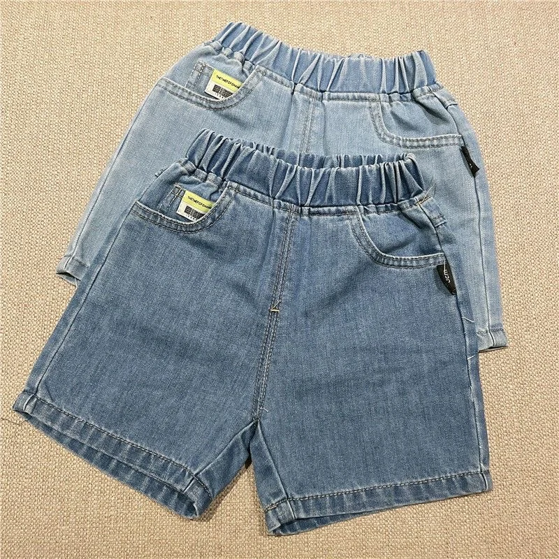 

2024 Summer Kids knee-length jeans Boys solid color all-match Middle pants Girls straight casual denim shorts