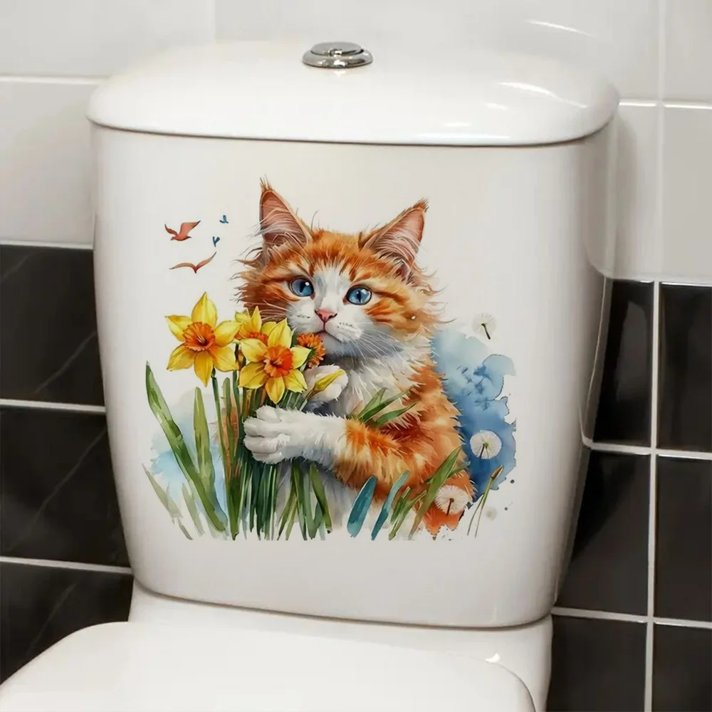 

Adorable Ginger Kitten Holding Flowers Vinyl Stickers, , Bright Bathroom for Home Decoration, Vinyl Car Decals, Art Wall Paper,