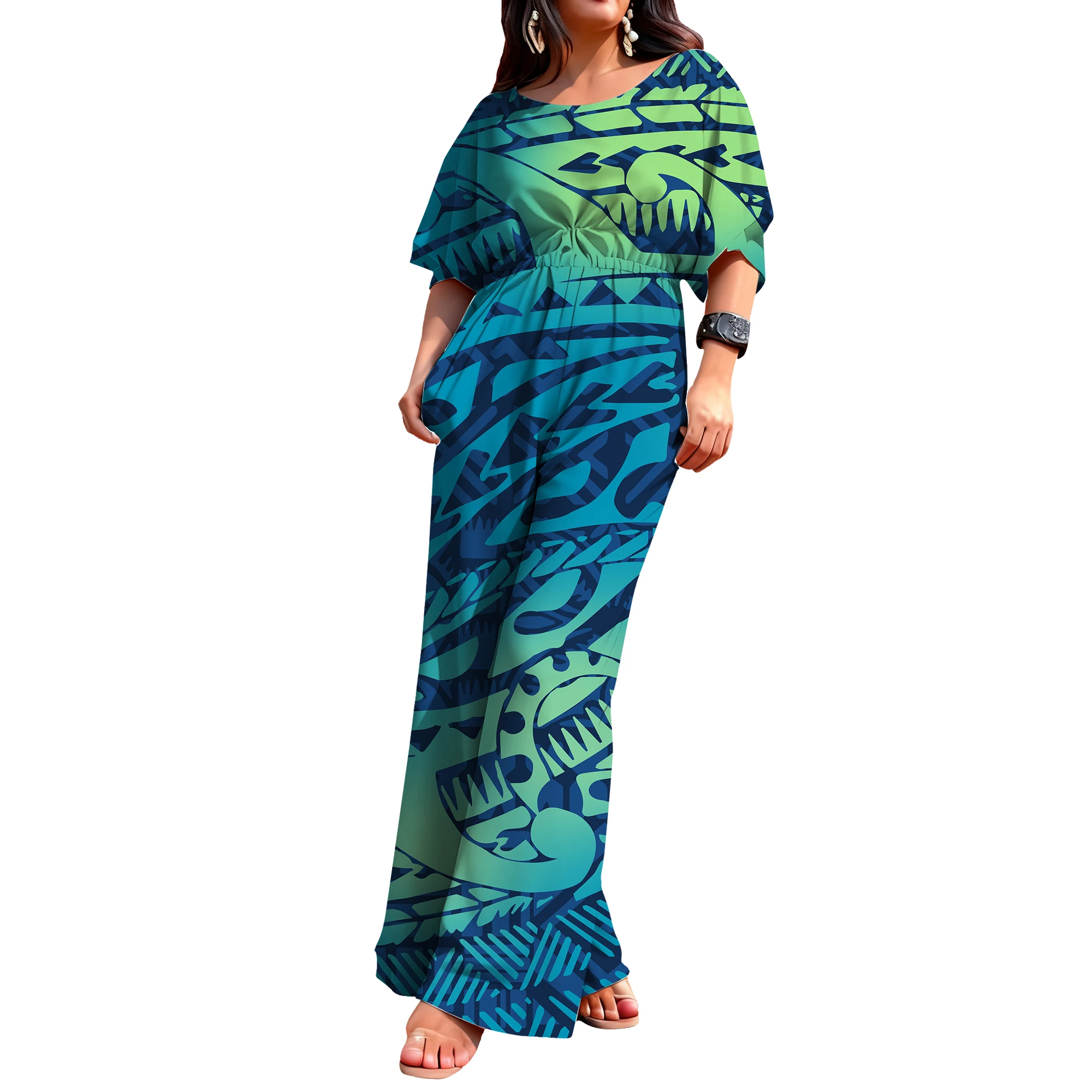 

Лидер продаж, настраиваемое полинезийское удобное вечернее платье для женщин, свободный комбинезон с цветочным принтом, закрывающий талию и утягивающий комбинезон