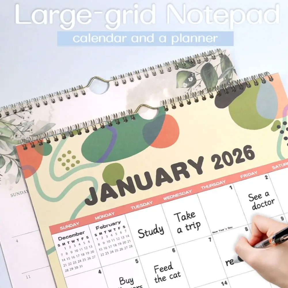 Calendario pianificatore giornaliero con rilegatura a filo Calendario da parete pieghevole per studio 2026 gennaio 2026 - dicembre 2026 Calendario da appendere colorato da viaggio