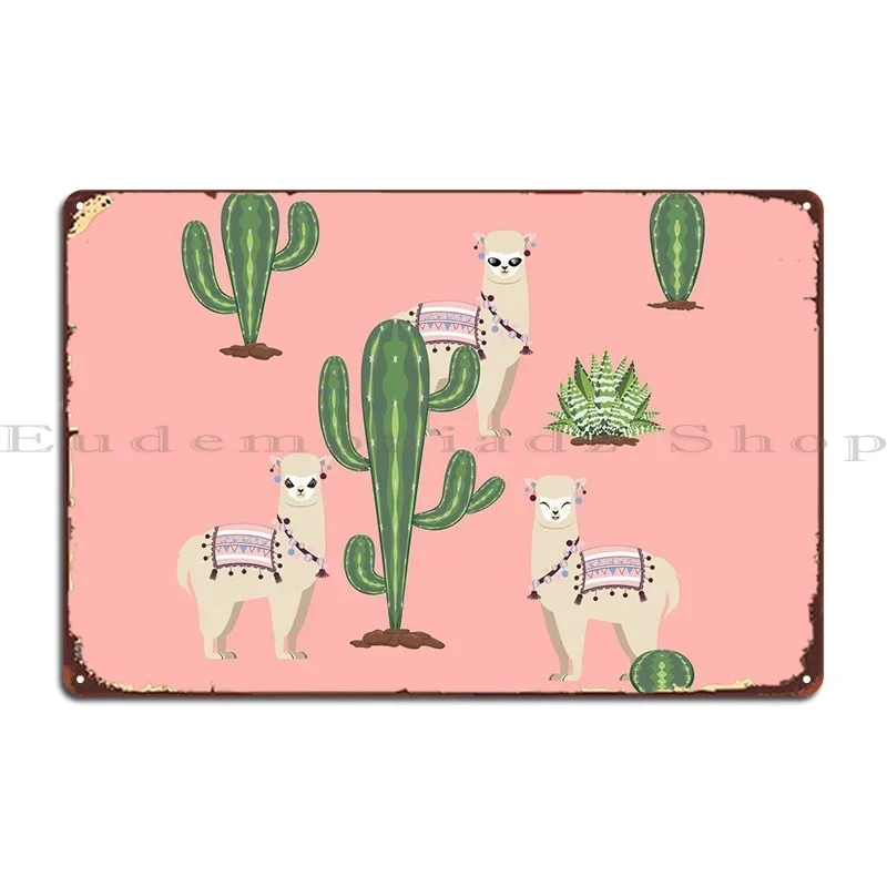 Alpaca With Cacti Metal Sign Sign Pub Wall Decor Print Wall Decor Tin Sign Poster