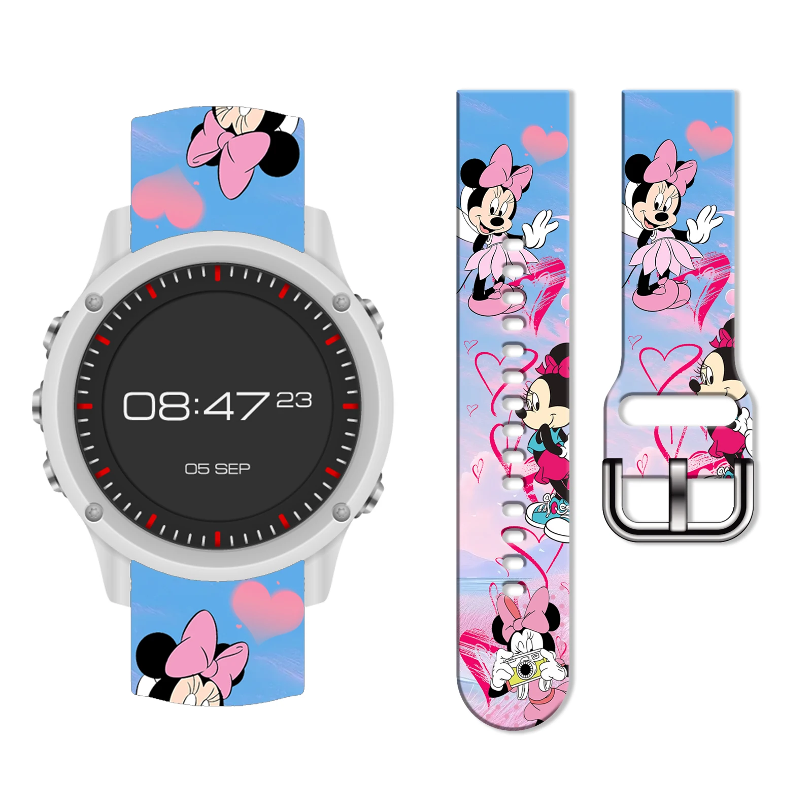 

Disney Heart Minnie Series Print Strap for Samsung Galaxy Watch 7/6/5, 20mm Universal Band Fits 40mm 44mm Xiaomi Huawei Amazfit