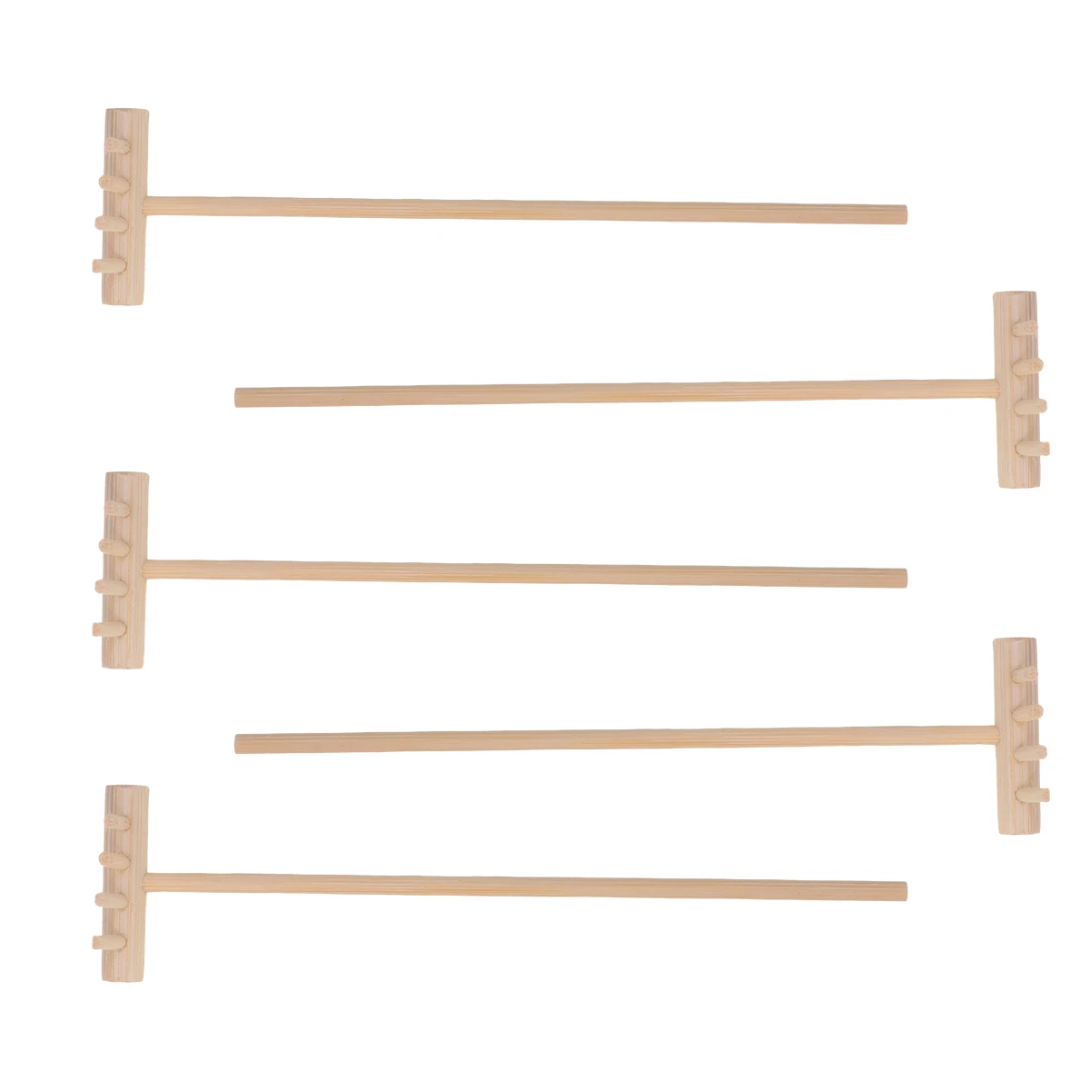 

5pcs Mini Bamboo Rake Ornament Creative Home Decor Desktop Toy Four Tine Design Lightweight Easy Storage Kids Crafts