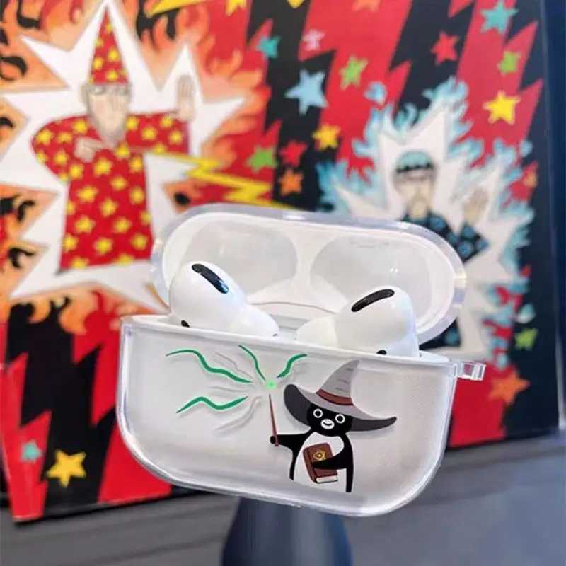 Étui pour Airpods 4 3 2 1, motif pingouin magicien créatif, coque transparente souple en cristal pour écouteurs, protection pour Airpods Pro 2 3 2ème génération