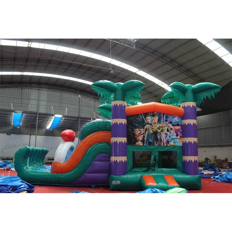 Green-themed Inflatable Castle Slide, Suitable for Children's Play Areas, Themed Decorations, and Commercial Events.