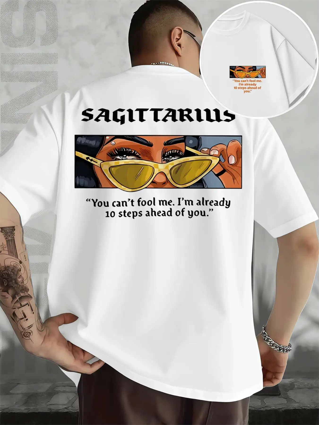 

Мужская футболка с рисунком «Стрелец» и двусторонним принтом, модная повседневная футболка с круглым вырезом, 220 г/м2, из чистого хлопка