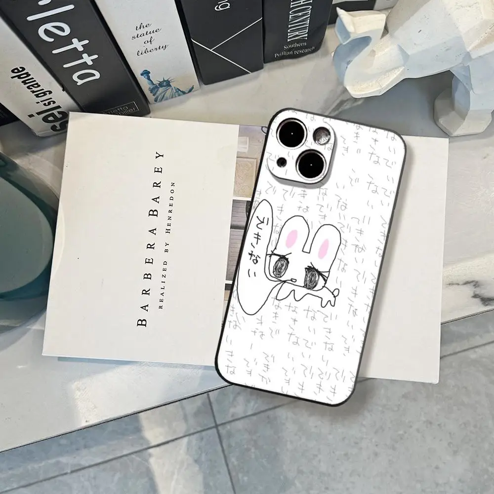 Cute Cartoon Rabbit Phone Case FOR IPhone 15 pro max 14 11 12 Pro 15 16 Plus 13 Pro MAX XR XS Black Soft Covers