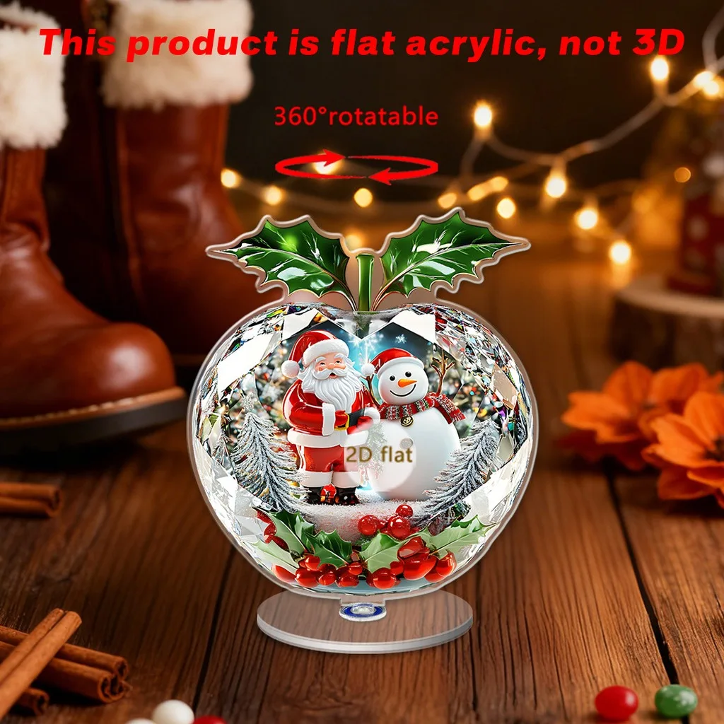 2d Acrylic Christmas Tabletop Ornament Water-Resistant Rotating Christmas Decoration Round Santa Snowman Ornament
