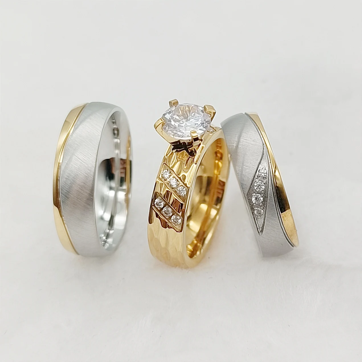 3pcs Couples Wedding Engagement Rings Bridal Sets First-Rate Fine Craftsmanship 18k Gold Plated Jewery