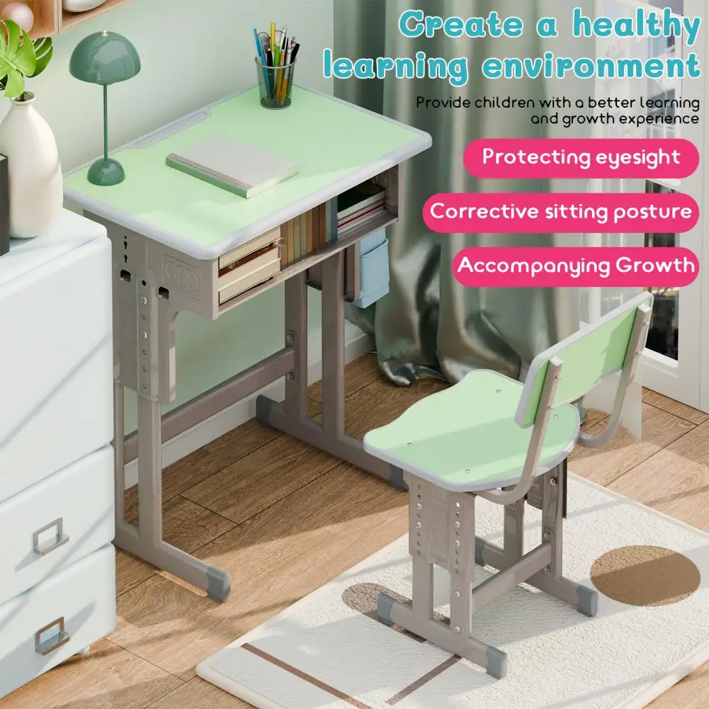 

2Pcs/Set Kids Desk Chair Set, Height Adjustable School Study Table Chair Set with Storage Drawer, Backpack Hook, Ergonomic