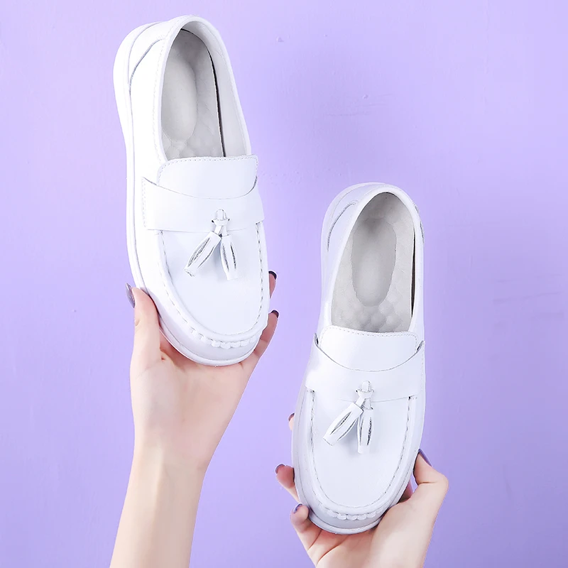 Zapatos blancos de moda con cordones para mujer, zapatos informales de suela gruesa para mujer, zapatos de plataforma antideslizantes de suela suave a la moda