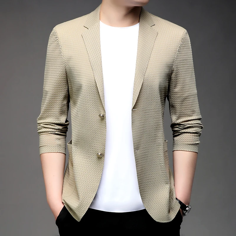 Spring and Summer New Young Men\'s Suit Fashion = Casual Thin Coat Fabric Composition 82.2% Nylon 17.8% Spandex  Blazer Men