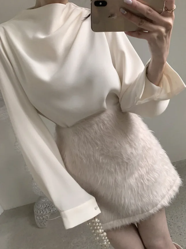 

Korean Sle Ele Faionable Women's irt Asymmetrical Design Autumn New Arrival Charming Classy Long Sve Top