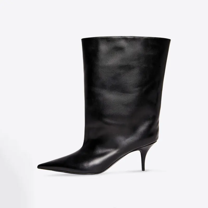 Women's Pointed Toe High Thin Heel Short Leg Boots Extra Large Sleeve Cover Versatile Simple Fashion Footwear