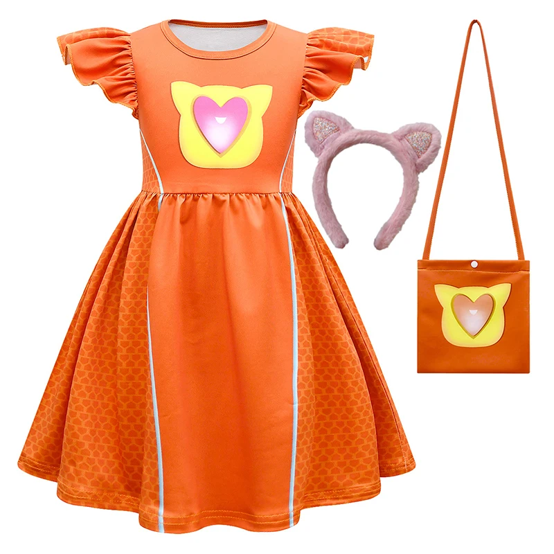 Vestidos infantis para cosplay, mangas voadoras, vestido em forma a com bolsa e bandana, super traje para meninas