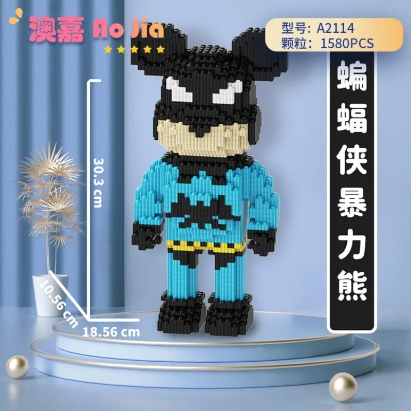 DIY zabawki dla dzieci Cartoon Mini miłość przemoc niedźwiedź Bearbrick Model ze światłem klocki do budowy mikro cegły świąteczny prezent urodzinowy