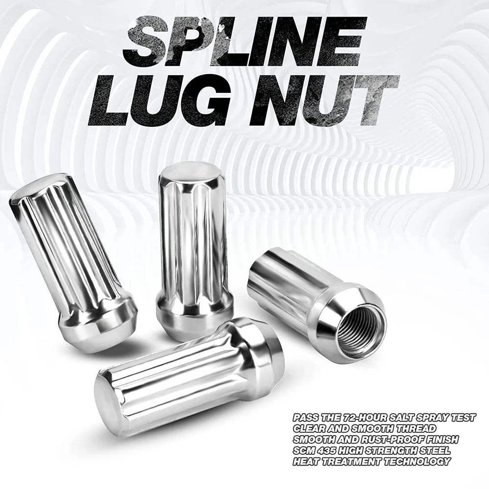 

M14X1.5 Wheel Lug Nuts,24 Pieces 14Mmx1.5 7 Spline Drive Awl Acorn Cone Lug Nuts 2 Inch Long Black With 2 Socket Key