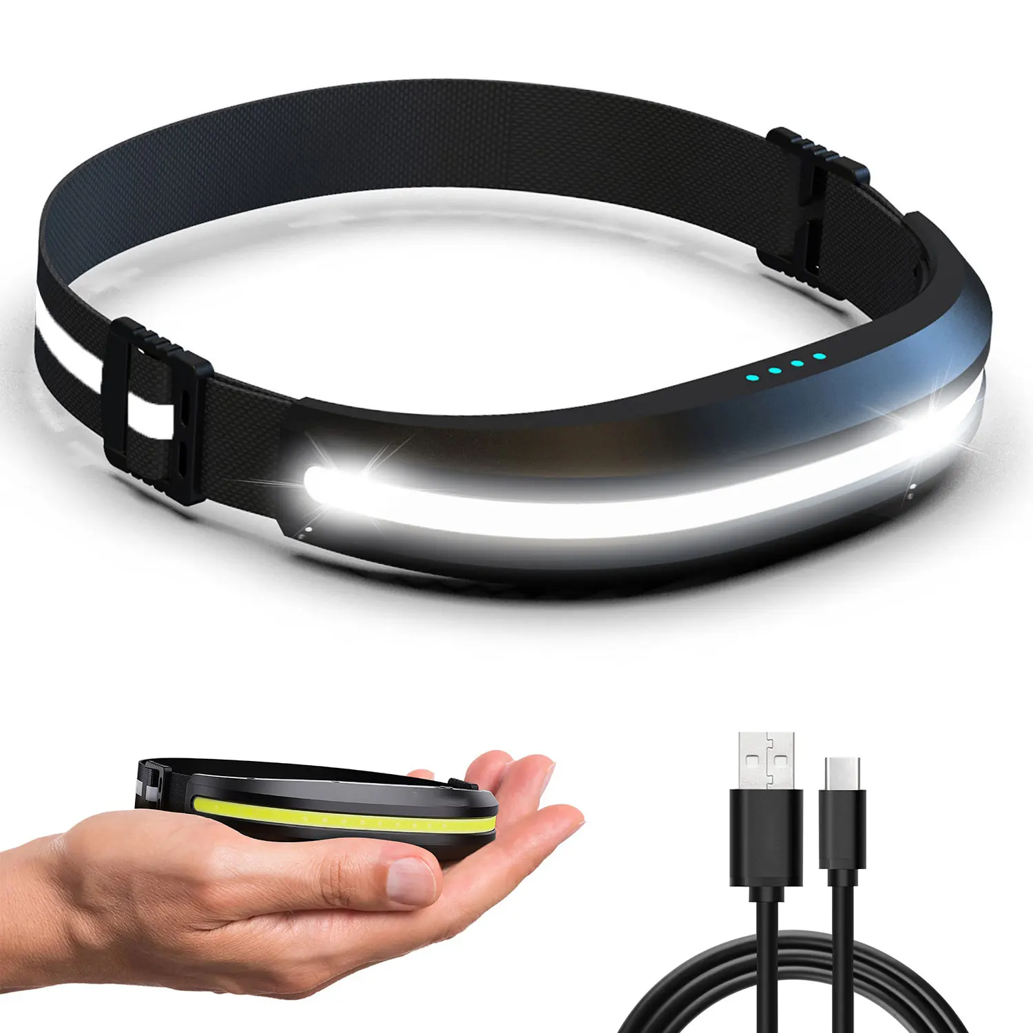 

Portable Rechargeable COB Headlamp 4 Modes Outdoor Battery Level Display Fishing Headlight Red And White Dual Light Sources